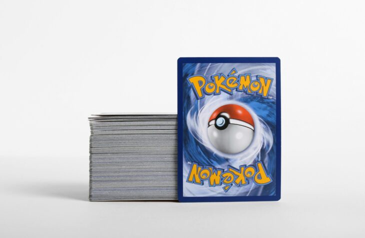 a stack of cards with a pokemon logo on them